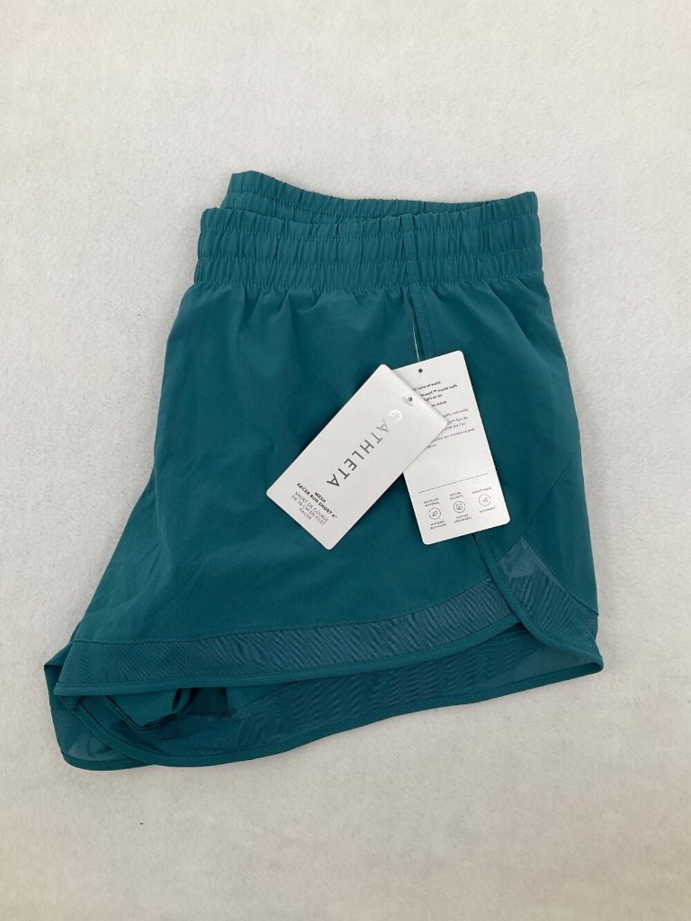 Athleta size Large Mesh Racer Run 4" Shorts Teal Blue Lined, NEW - Picture 10 of 13